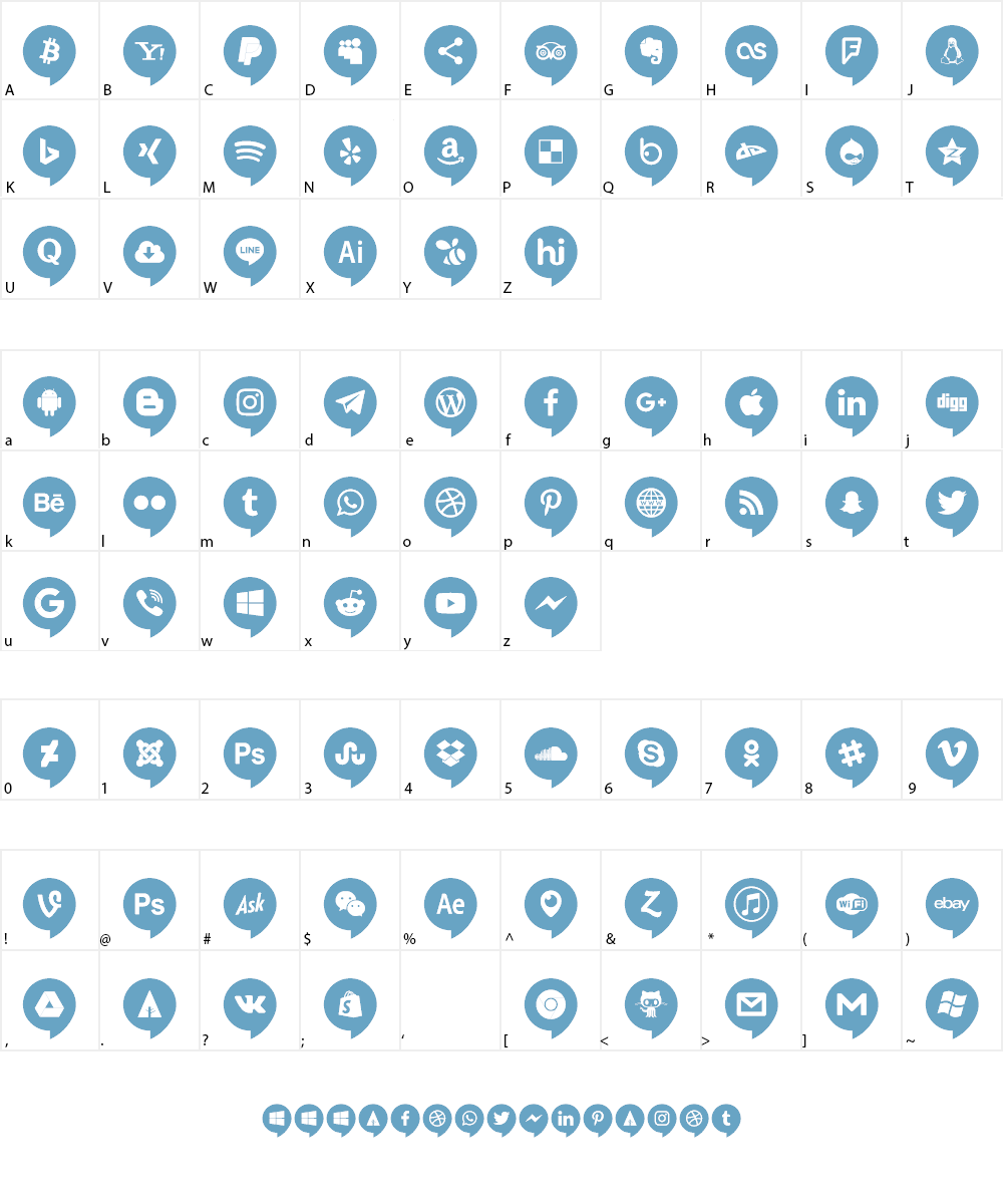 Icons Social Media 14 Font Character